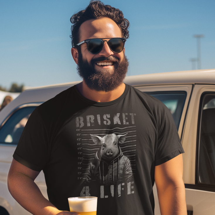 Man during the summer wearing a Brisket 4 Life Lone Star Roots t-shirt