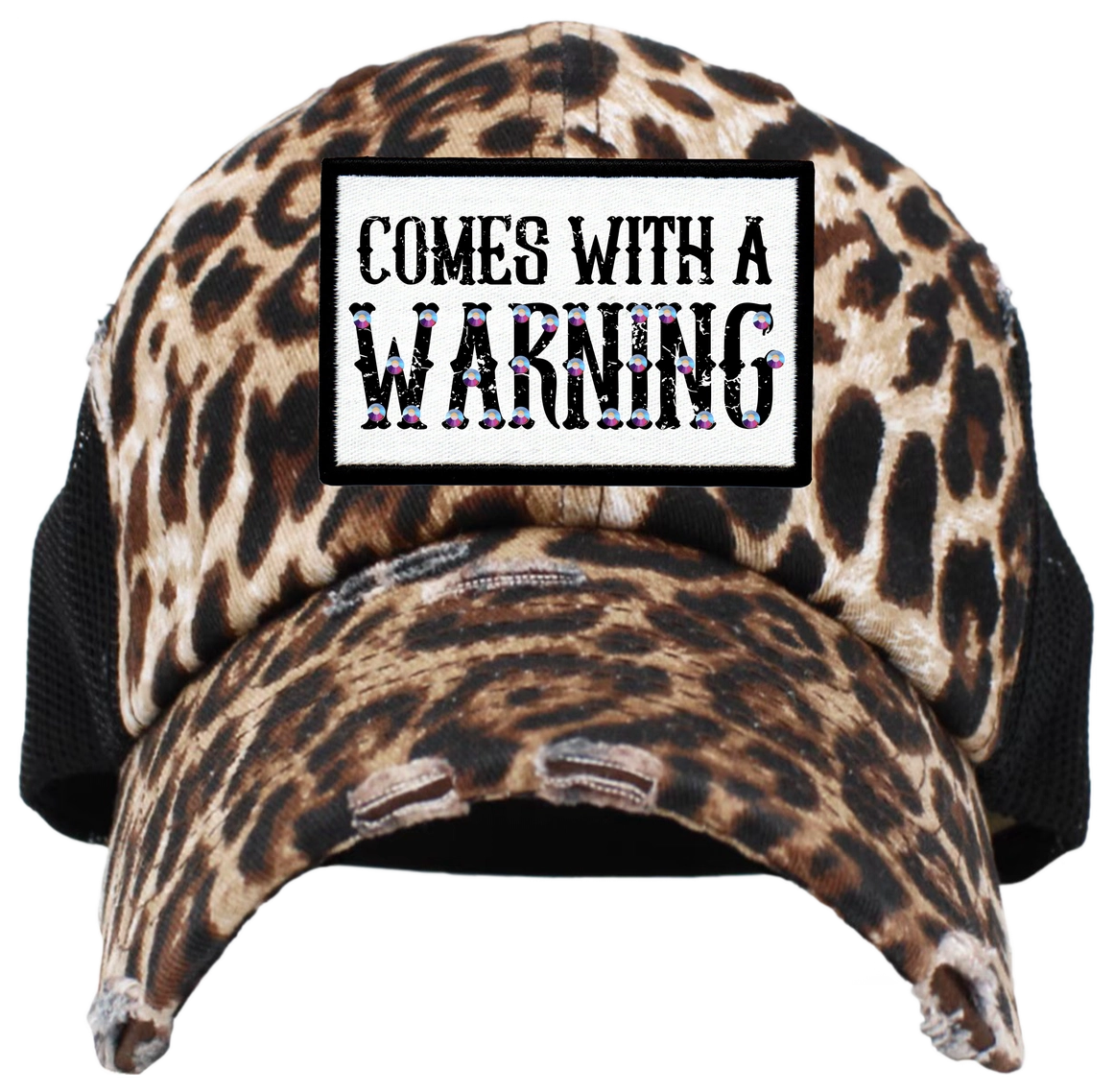 Comes with A Warning Rhinestone Graphic Patch Cap