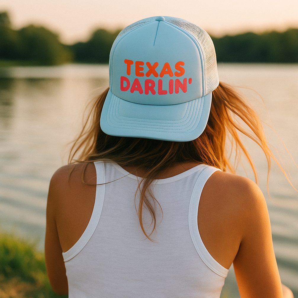 Texas Darlin' Light Blue Foam Trucker Hat - Trucker Hats - Texas Hats