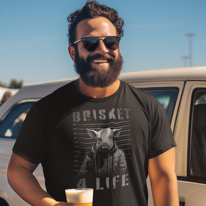 Man during the summer wearing a Brisket 4 Life Lone Star Roots t-shirt