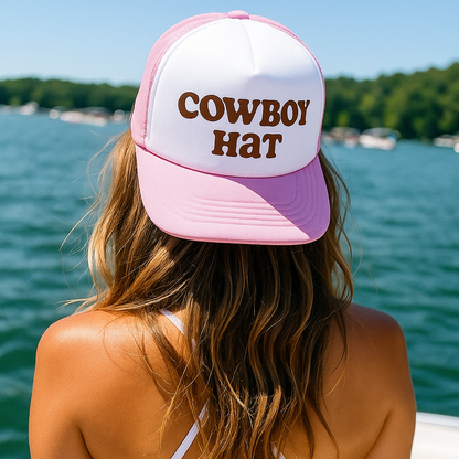 Pink Cowboy Hat Trucker Hat for Women - Lake Day Hat for Women