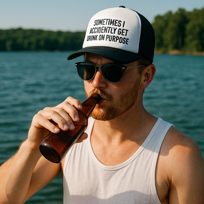 Sometimes I Accidentally Get Drunk On Purpose Trucker Hat - Lake Days Hat for Men