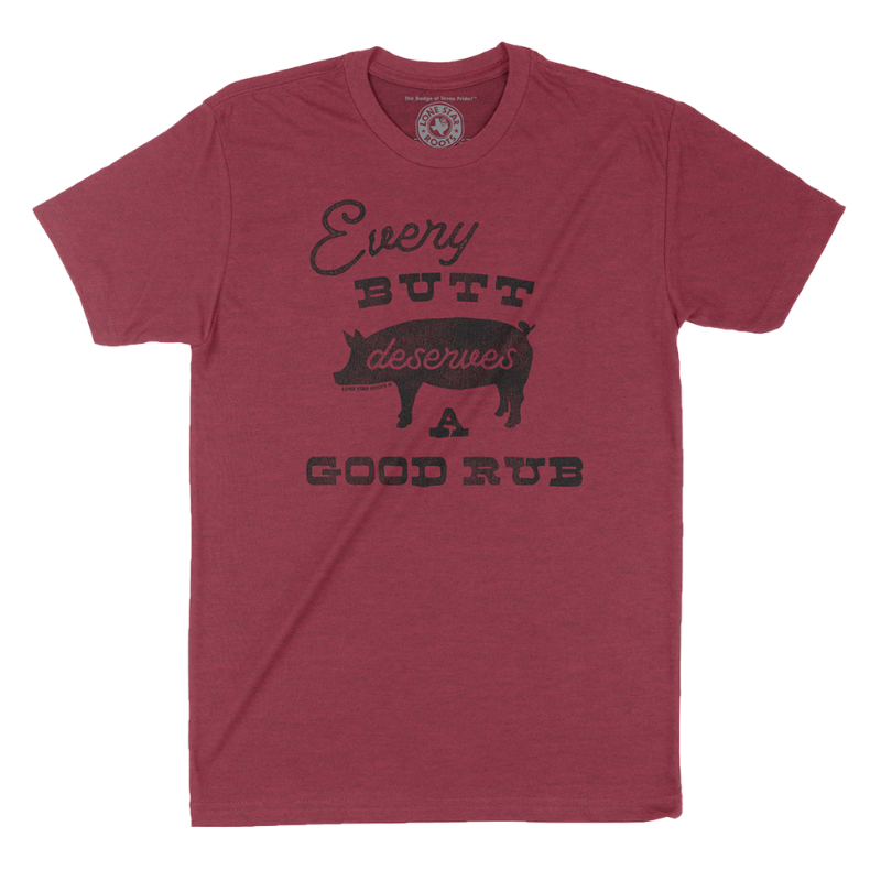 Every Butt Deserves a Good Rub T-Shirt featuring a cheeky BBQ-inspired pig design.