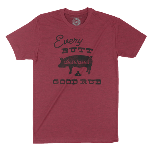 Every Butt Deserves a Good Rub T-Shirt featuring a cheeky BBQ-inspired pig design.