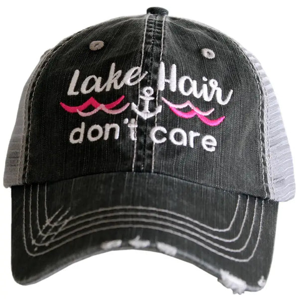 lake Hair Don't Care Distressed Trucker Hat