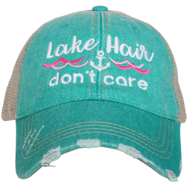 lake Hair Don't Care Distressed Trucker Hat