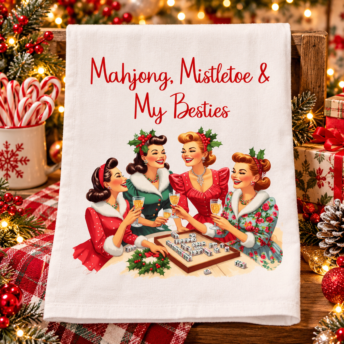 Mahjong Mistletoe Besties Towel
