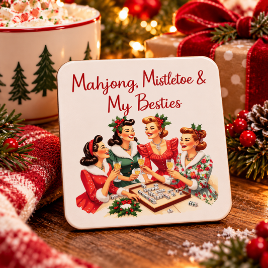 Mahjong Mistletoe Besties Coaster