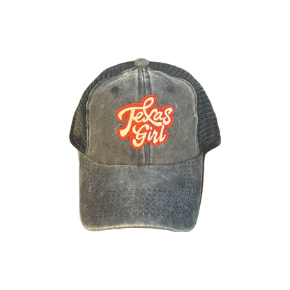 Texas Girl Sticker Hat in Multiple Styles – Sizzlin' Pink, Tie-Dye Blue, Sky Navy, and Texas Sky Blue