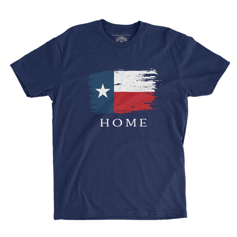 Texas Distressed Flag "Home" T-Shirt with the iconic Lone Star flag design and the word "Home."