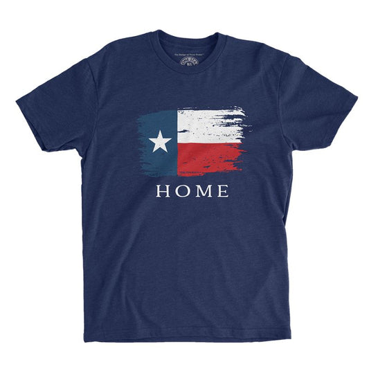 Texas Distressed Flag "Home" T-Shirt with the iconic Lone Star flag design and the word "Home."