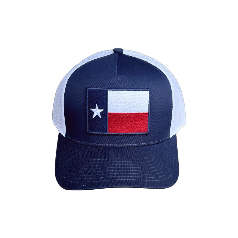 Texas Flag Patch Trucker Hat with breathable mesh back and authentic Lone Star design.