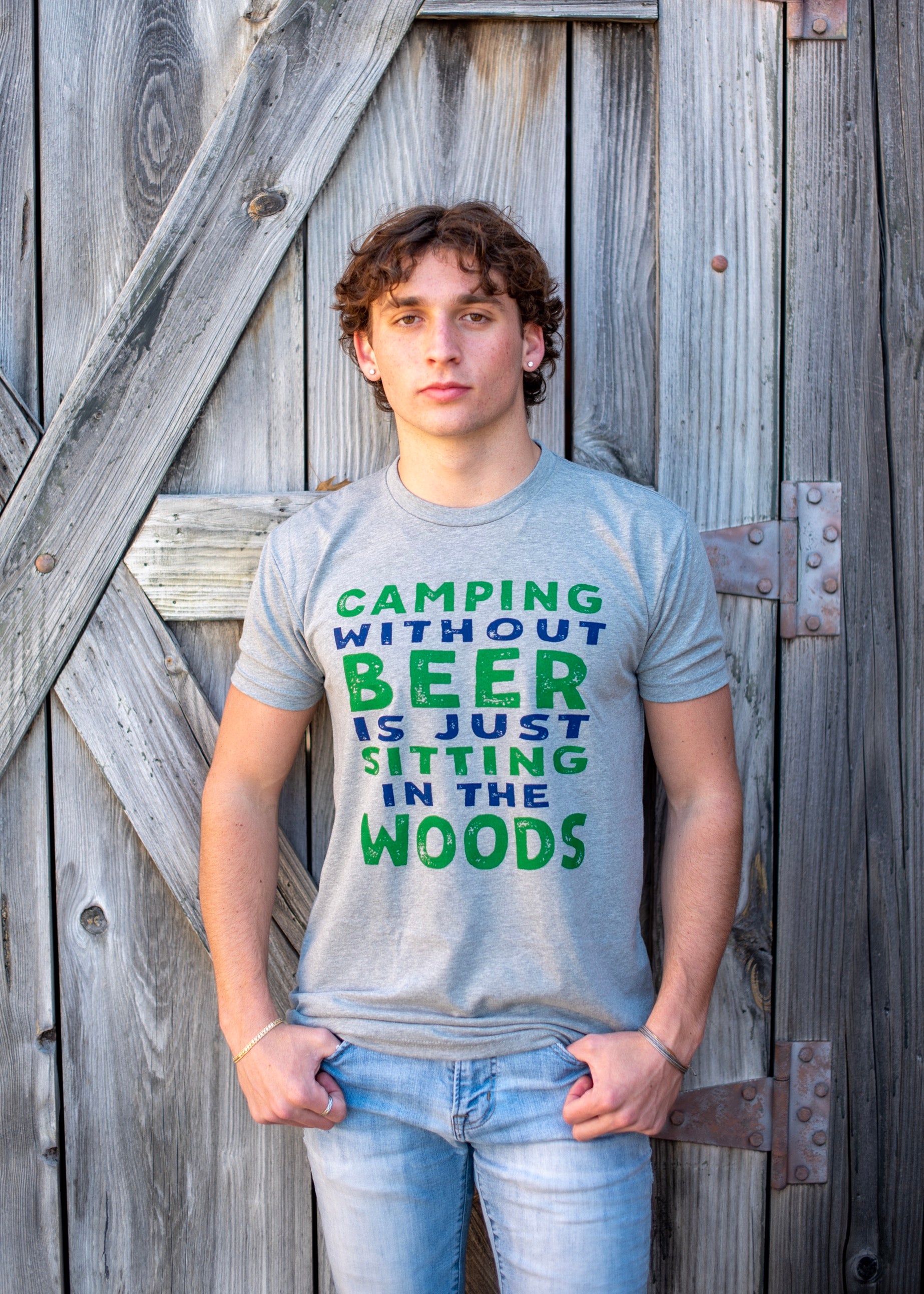 t shirts camping Camping Without Beer T-Shirt – Perfect for Outdoor Adventures – Lone Star Roots 2XL / Dark Heather Gray