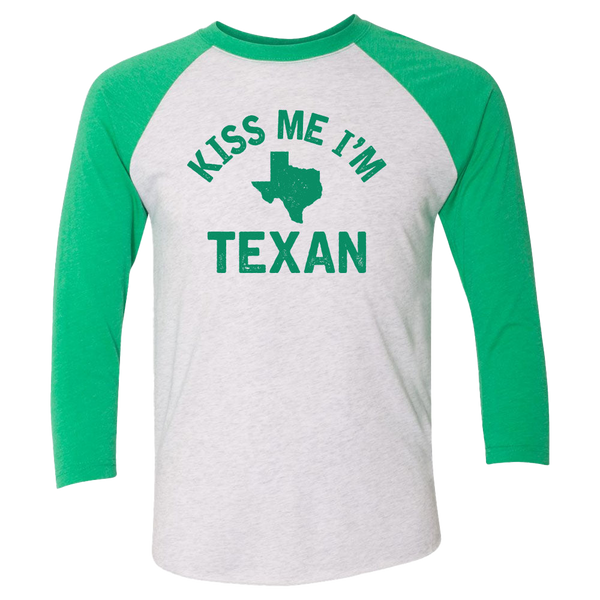 Kiss Me I'm Texas Three Quarter Sleeve Raglan T-Shirt