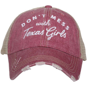 Lone Star Roots Don't Mess with Texas Girls Distressed Trucker Hat Hats Red 