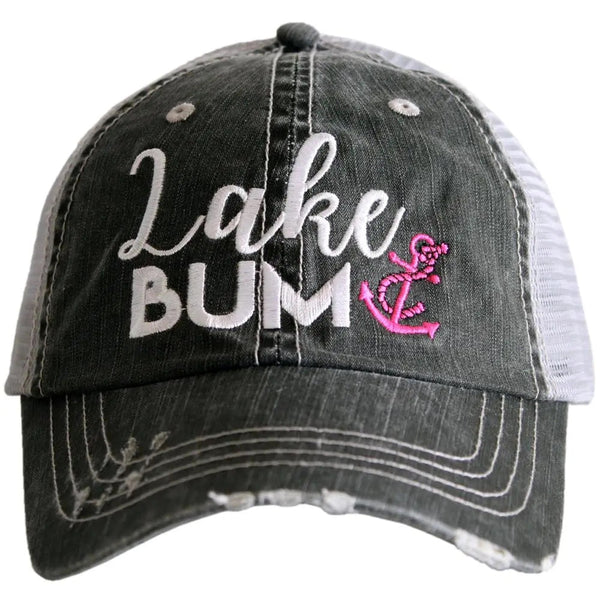 Lone Star Roots Lake Bum Distressed Trucker Hat Hats Black/Pink 