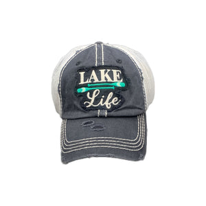 Lone Star Roots Lake Life Oars Distressed Trucker Hat Hats Black 