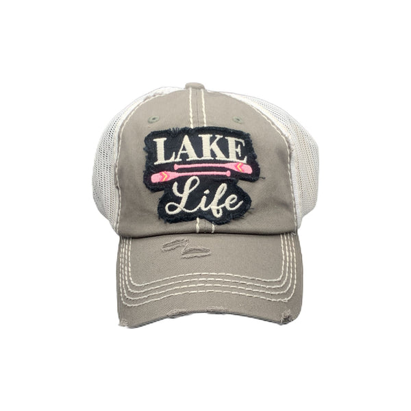 Lone Star Roots Lake Life Oars Distressed Trucker Hat Hats Gray 
