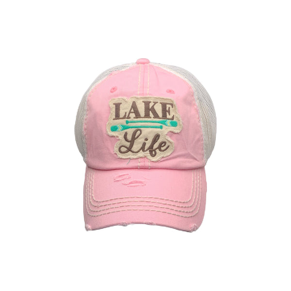 Lone Star Roots Lake Life Oars Distressed Trucker Hat Hats Pink 