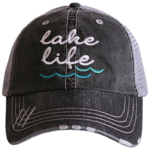 Lone Star Roots Lake Life Waves Distressed Trucker Hat Hats Gray 